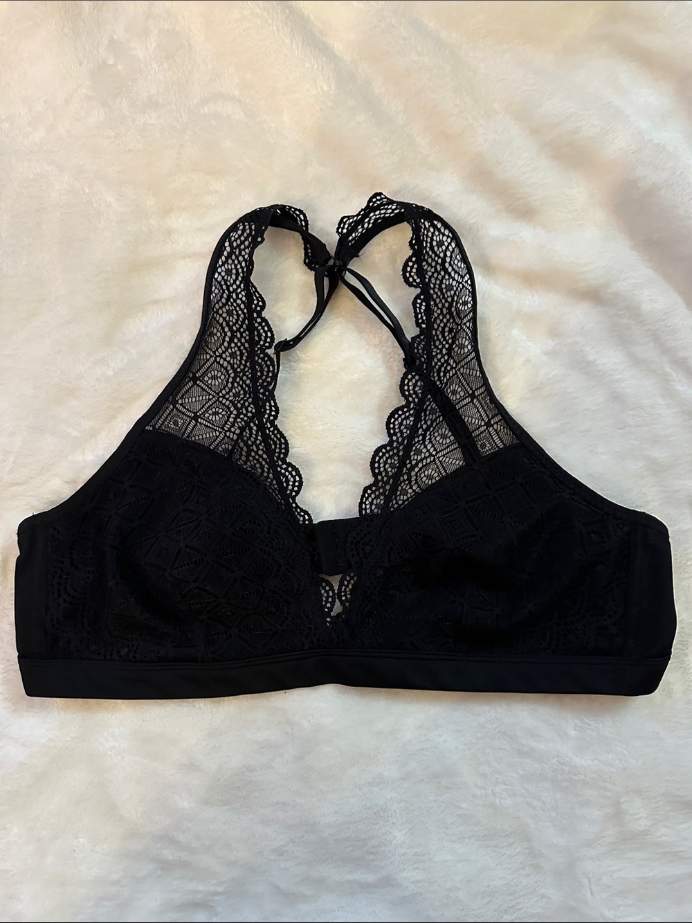 ADRIENNE VITTADINI Black Lace Bralette  SzLg Feminine Flattering Comfy NWOT
